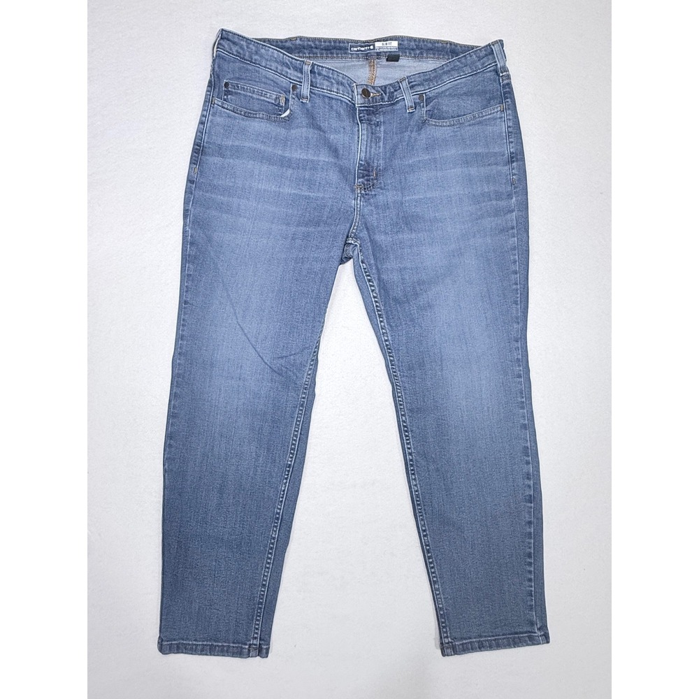 Carhartt Slim Fit Rugged Flex Jeans Medium Wash Denim Pants Women 18 Short